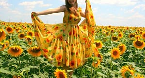 woman using yellow dress